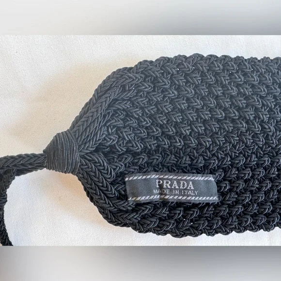 VTG Prada Milano Handmade Crochet Cummerbund Tuxedo Belt Knit Raw Edge Black Adj